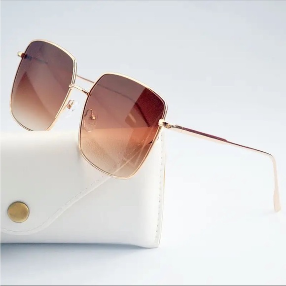 Unisex Gold & Tan Square Sunglasses - Picture 3 of 3
